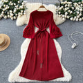 European and american fashion 3d floral flared sleeve tie-waist pleated maxi dress - slimming, elegant, and flowy