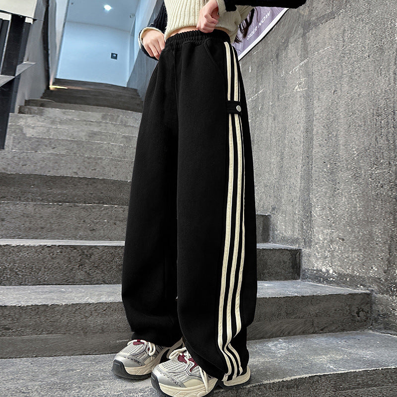 spring/autumn kids' fashion trousers: trendy straight-leg wide-leg pants for girls (mid-to-large size), loose-fit casual striped pants