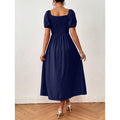 fashion  summer new arrival pleated strap slit puff sleeve square neck mid-length dress for women