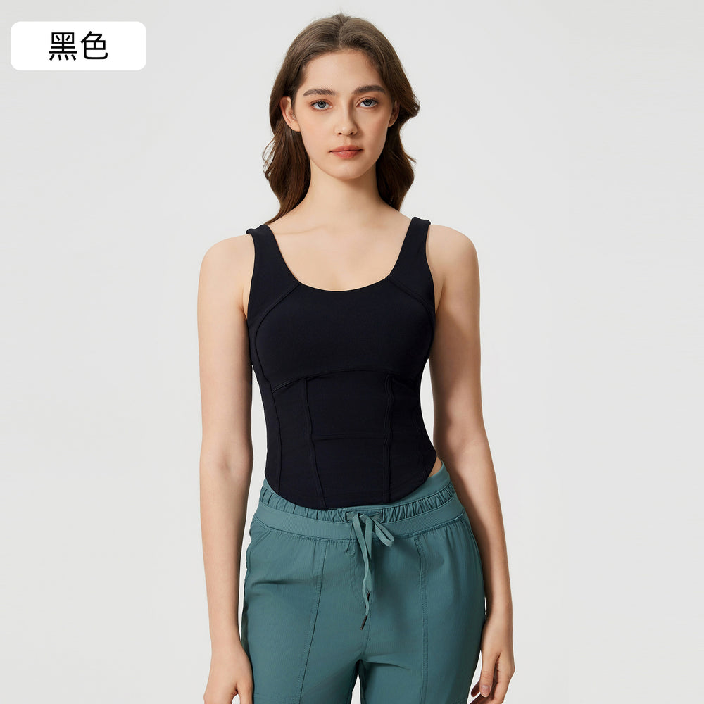 Shortsilmslimming look sports vest for women with chest pad, nude feel, comfortable back, sleeveless fitness yoga wear d25056