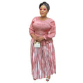 african women's plus size embroidered & beaded dress -  chic commute two-piece pleated skirt set