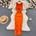European and american style ins women's summer new sexy twist knot cleavage-enhancing hollow-out fashion two-way knitted dress