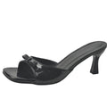 French high-heeled slippers: new 2024 women's summer outdoor square-toe stiletto thong sandals with bow detail - versatile and chic