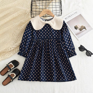 Trendy girls' dress - new autumn collection: long-sleeved, color-blocked polka dot princess dress for baby girls - chic autumn/winter style