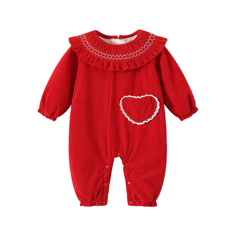 Baby romper autumn long sleeve new breathable newborn clothes red long sleeve class a full month baby outfit