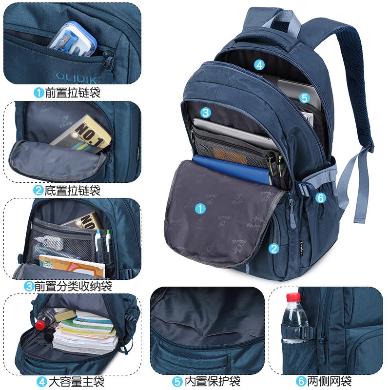 Customized schoolbag for primary school students, children's lightweight school backpack 6-12 years old, spine care to reduce the burden, junior high school and middle school students backpack
