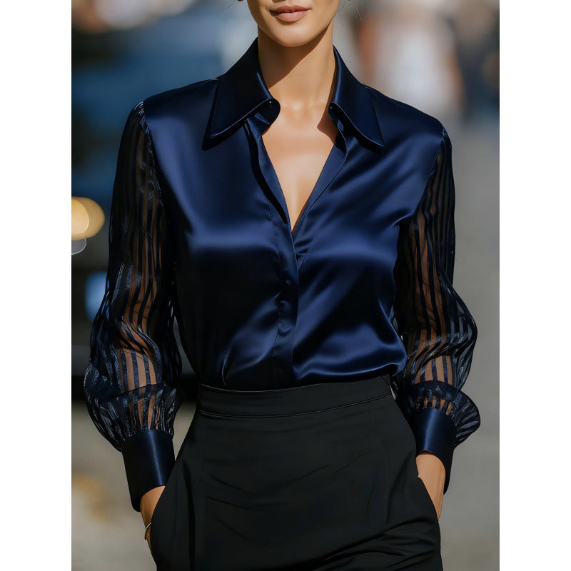 Wish bestseller: autumn new arrival solid color satin long sleeve blouse
