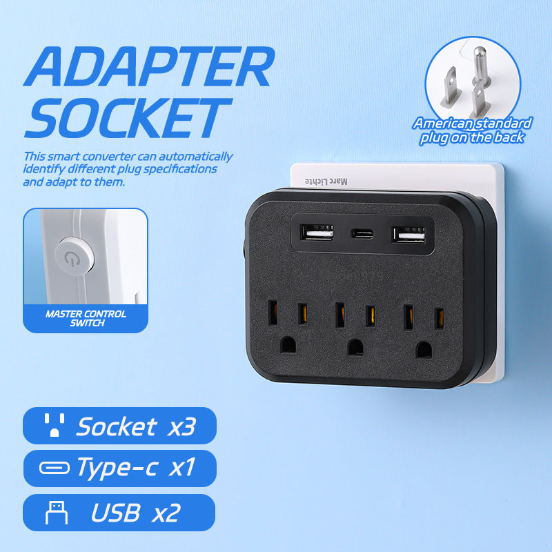 Us standard wireless power strip converter - taiwan china plug adapter - american/canadian power strip