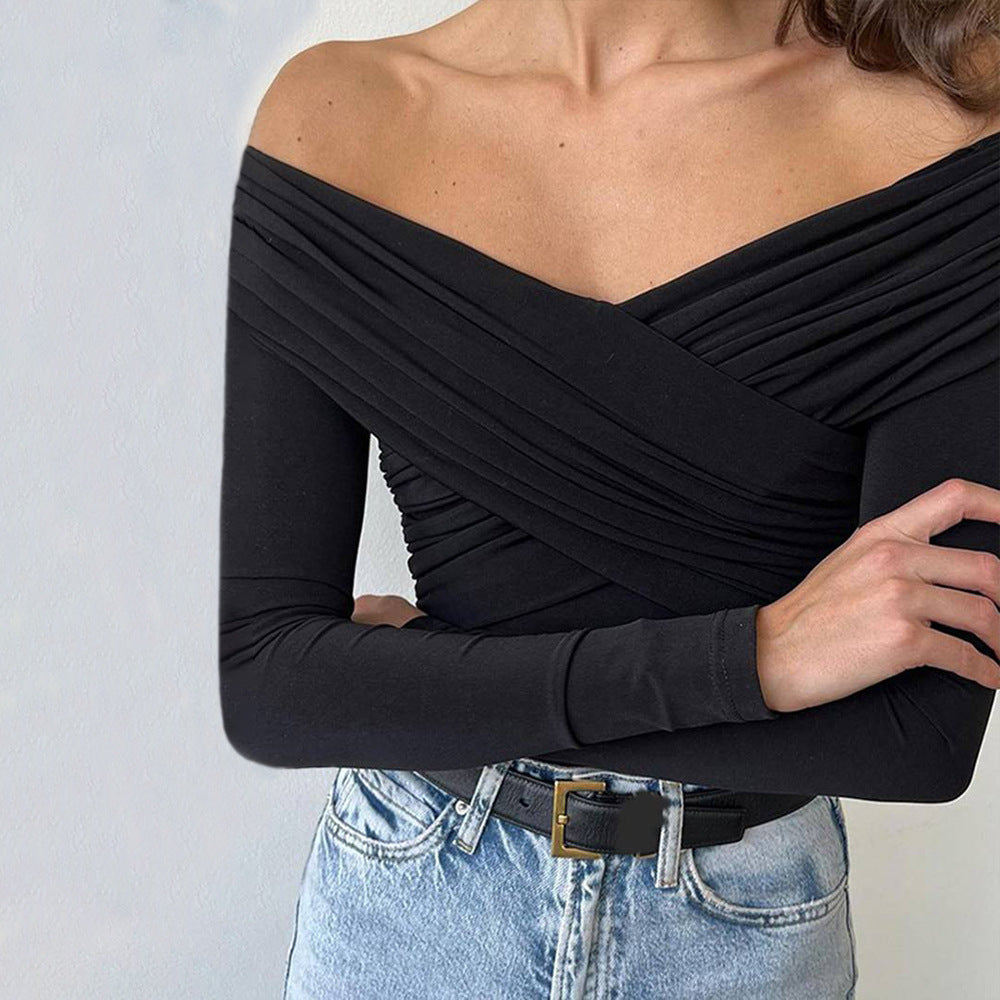 cross-border women's sexy mature style t-shirt - spring/summer off-the-shoulder bardot top, chic and elegant cropped tee