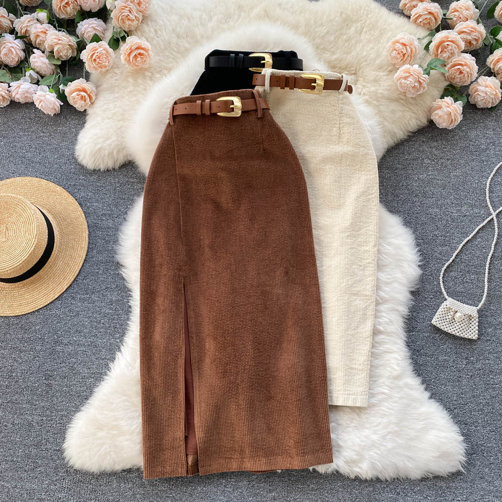 Hong kong style retro slit skirt winter with sweater medium longk-styleeleganthigh waistslimming look hip-covering a-line skirt