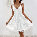 European and american cross-border sexy v-neck sleeveless dress - new spring high-waisted pullover solid color backless a-line slip dress