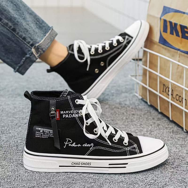 Men's canvas shoes 2025 new winter black athletic versatile casual sneakers men's spring/autumn high-top skate shoes