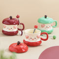 Piggy apple mug ceramic cup underglaze ribbon lid home design cup office coffee cup wholesale