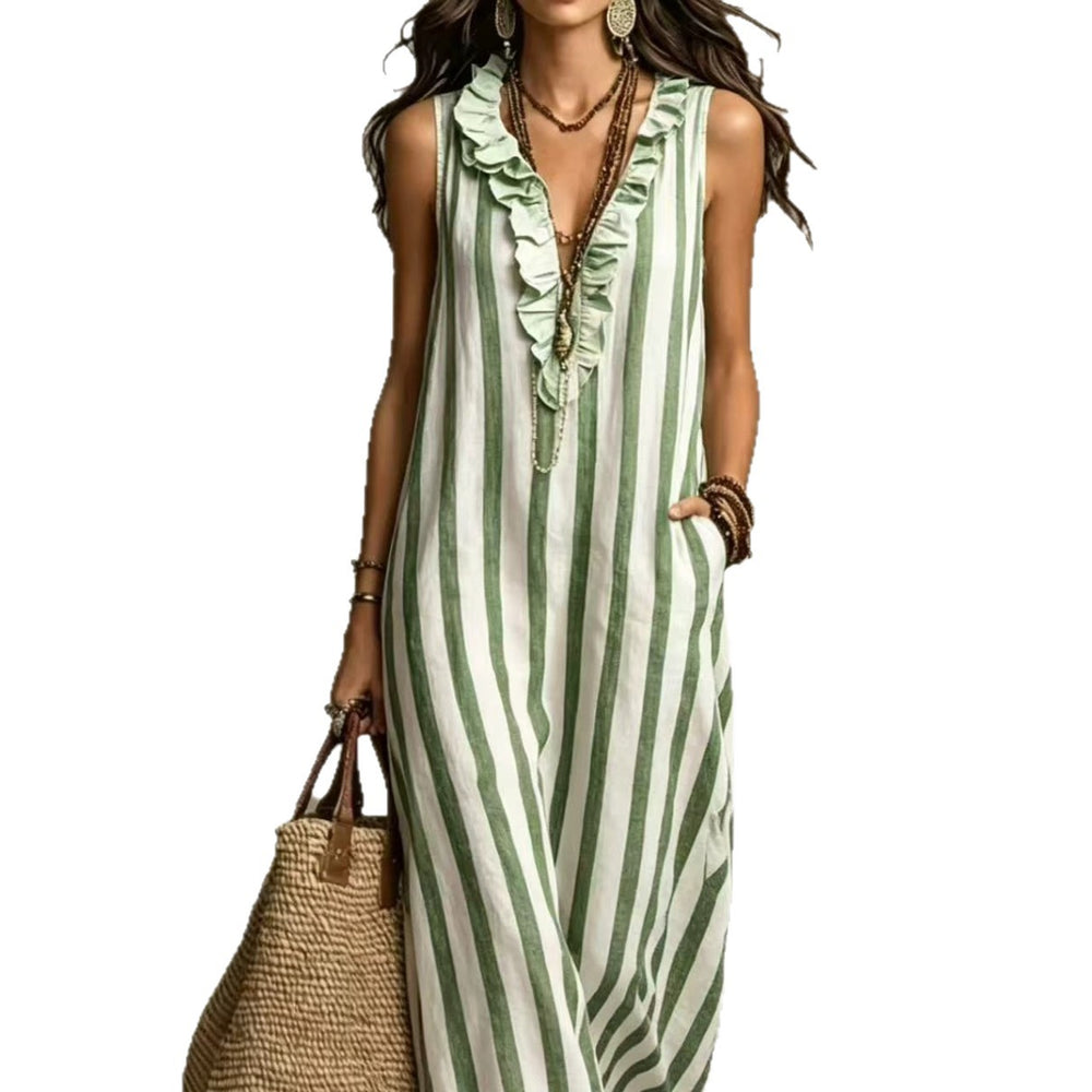 european and american independent station   spring summer new bohemia flying sleeves printing stripes long