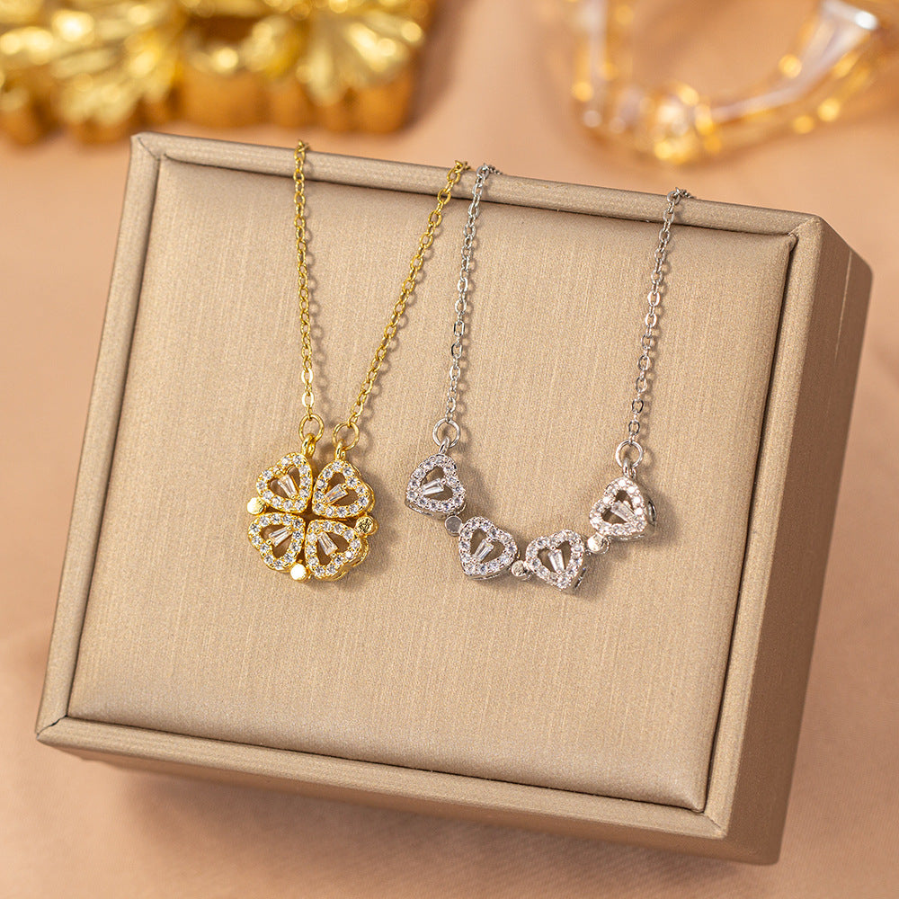 [titanium steel] fashion popular copper inlaid with diamonds four-leaf clover necklace accessible luxury niche high-end women's clavicle chain accessories