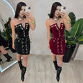 C7477 cross-border   fashion women's sexy bandeau top and mini skirt set - summer collection