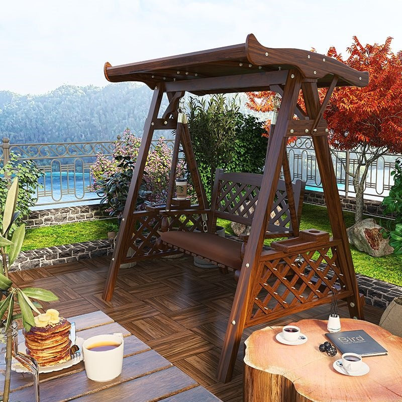 Outdoor swing hanging chair for homeindoor balcony hanging chair outdoor courtyard solid wood swing double three-person rocking chair