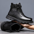 Boots high-top waterproof leather boots knee socksfleece-linedheattech cotton shoes men's short boots non-slip soles casualeasiest for match