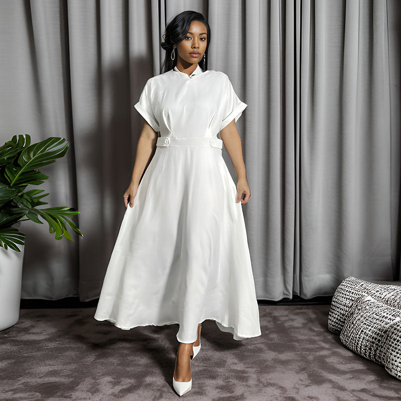 supply pure colorv neck waist large swing a-line long skirt plain fashion european and american women's clothing