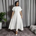 supply pure colorv neck waist large swing a-line long skirt plain fashion european and american women's clothing