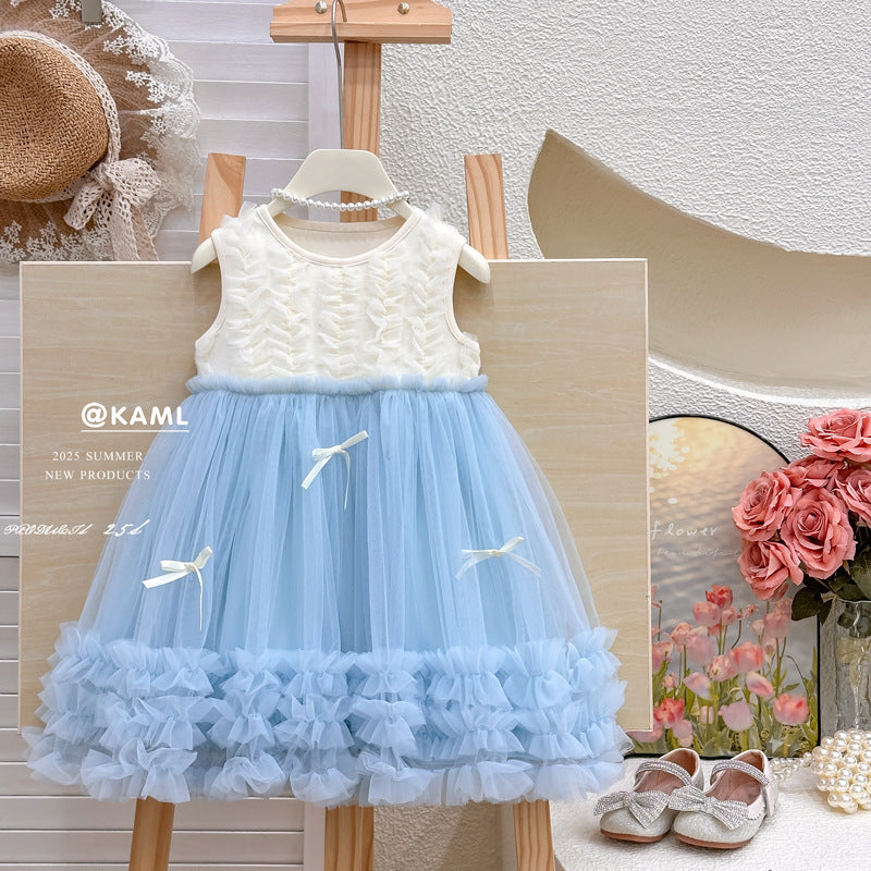 Girls' summer dress : baby girl's formal dress, vest dress, stylish children's mesh sleeveless princess dress