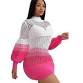 european and american women's clothing cut outlong sleevesknittingbest sellingsexy lantern sleeve gradient color sweater