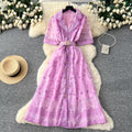 Frenchromantic style printingsense of designdressfemaleniche stylesummer suit collar waist slimming lookelegant long skirt