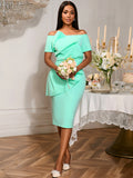 fashion off-shoulder sexy party dress stereo pleated rufflesilmelegance hip skirt dress