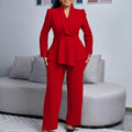 D549 european and american style women's winter new fashion elegant ol ruffle top wide leg pants fashion african outfit set