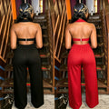 C7712 cross-border   fashion women's fashion trendy eyelet loose straight wide leg pants suit