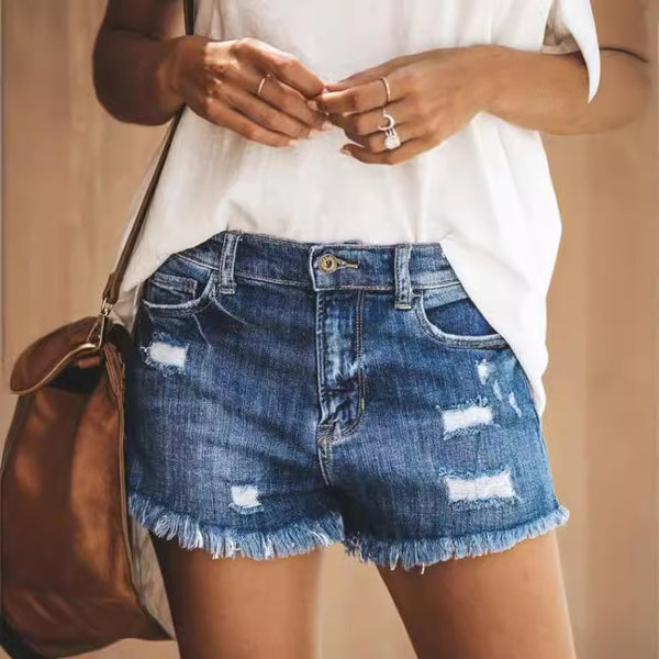 European and American   supply, broken tassel slim denim shorts for women