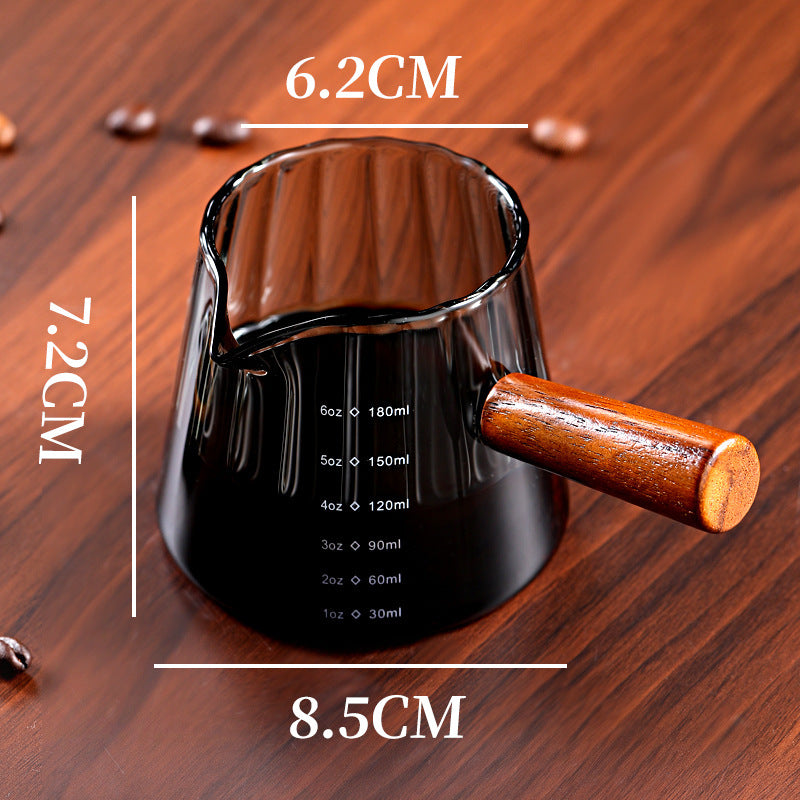 Glass wooden handle small milk cup coffee measuring cup extraction cup mini coffee milk cup milk cup ounce cup mini milk can