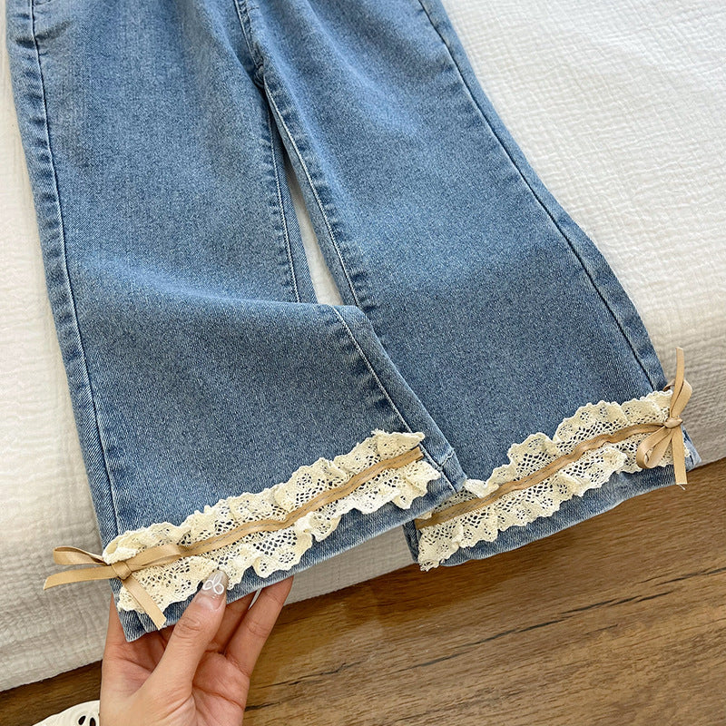 new year's collection: autumn/winter girls' lace-up denim pants with cute bow detail - stylish and sweet flare jeans for baby girls
