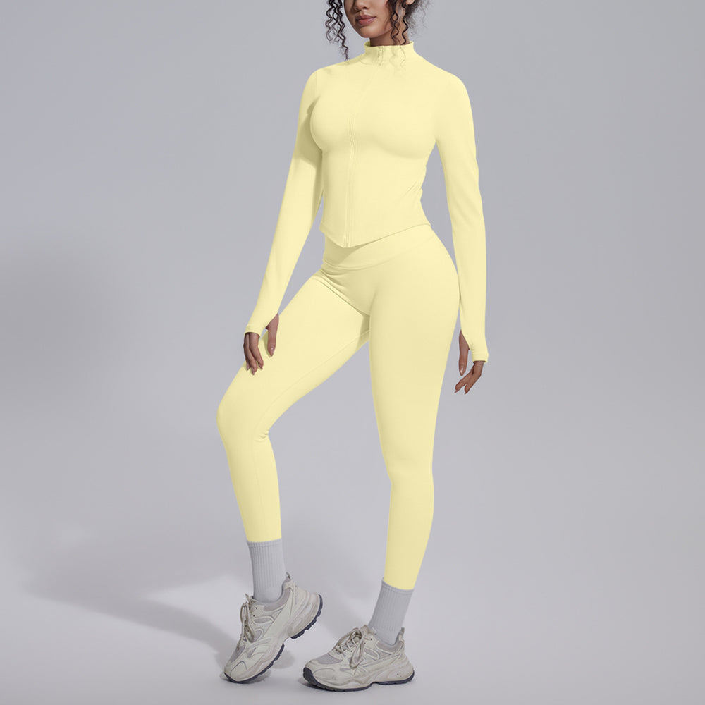 New seamless solid color high-waisted workout set - four-piece yoga, running & fitness apparel