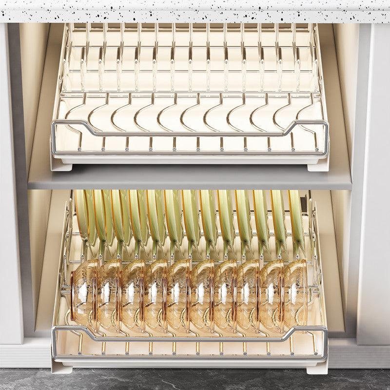 Pull-out Dishes Storage Rack Drain Bowl Rack Kitchen Multifunctional Cabinet Pull Basket Built-in Drawer Dishes Integrated Bowl Basket