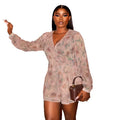 European and american women's clothing  autumn new sweet and fresh mesh print v-neck high waist slimming mini dress
