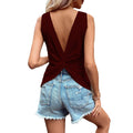 summer  new sexy backless v-neck waffle knit t-shirt tank top european and american casual sports top for women