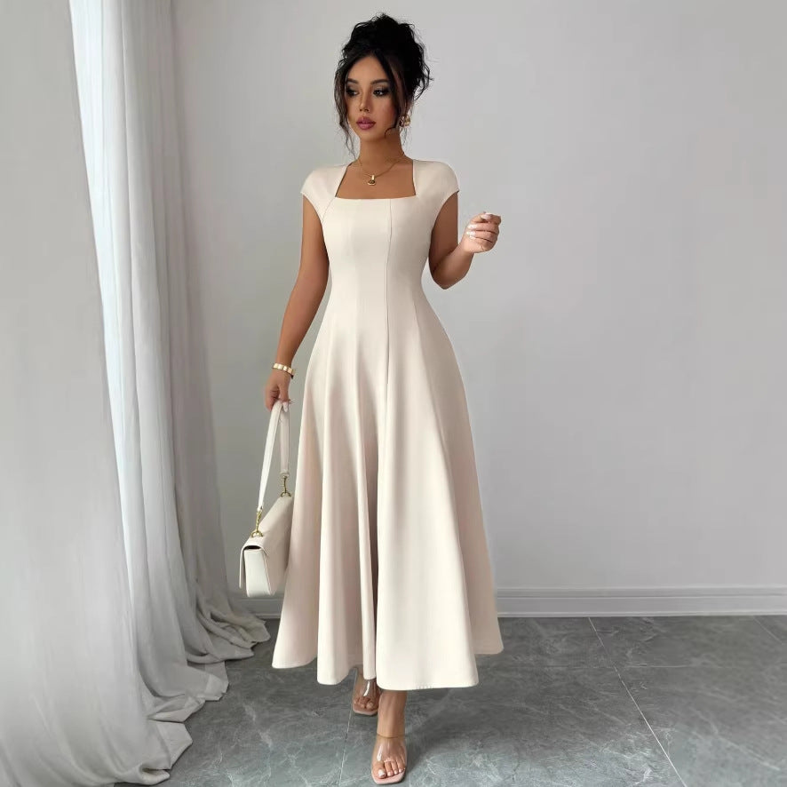new cross-border european and american style elegant summer solid color long dress