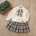 Girls' sweater cardigan set -  autumn new collection, preppy style, trendy two-piece outfit for girls, baby girl cardigan set