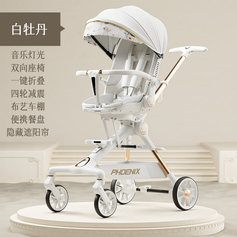 Phoenix baby walking artifact can sit and lie down, lightweight and foldable two-way baby trolley, high landscape four wheels