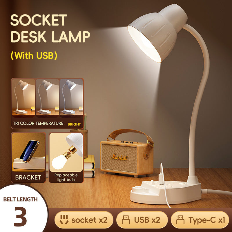 American-style study desk lamp power strip with ul certification, us standard power strip, and usb ports