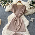 Simple commute style slim-fit elegant two-piece set for women - summer v-neck button-up vest and shorts outfit
