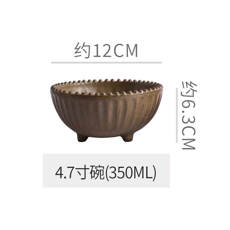 Vintage-style rustic ceramic bowls, plates, and dishes - creative beaded edge steak plates and dessert bowls for restaurants and hotels - premium presentation