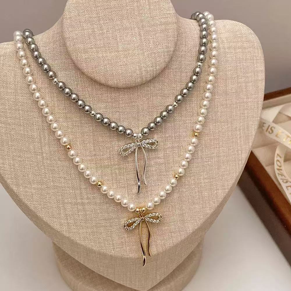 Shijia pearl necklace women's niche styleaccessible luxury design classy fashionelegant clavicle chain necklace sweater chain bead chain
