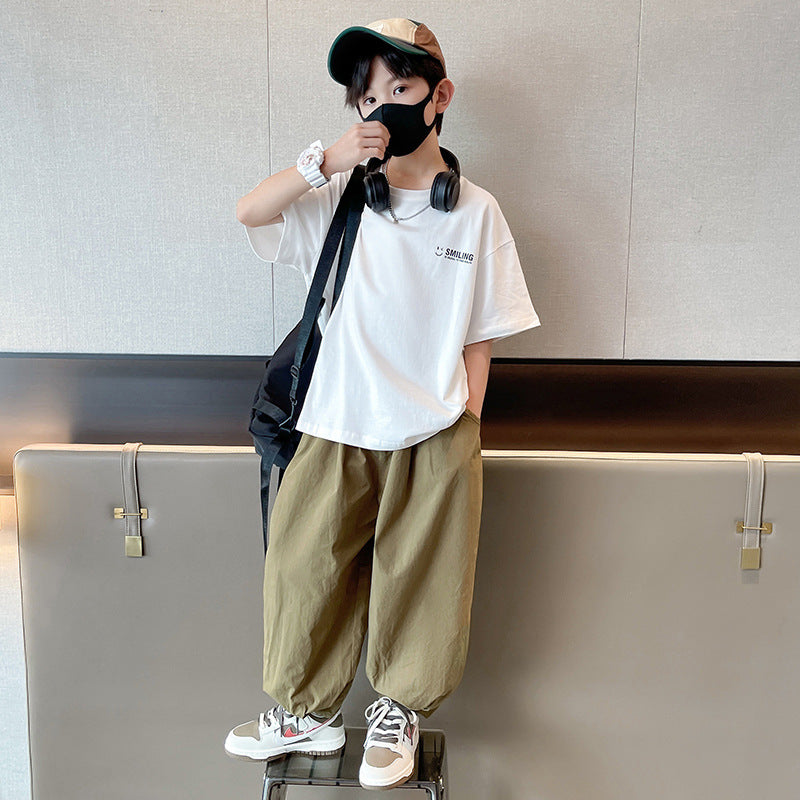 Boys' summer outfit set  new style kids short sleeve mosquito pants casual two-piece set mid-to-large children's clothing boys' clothes