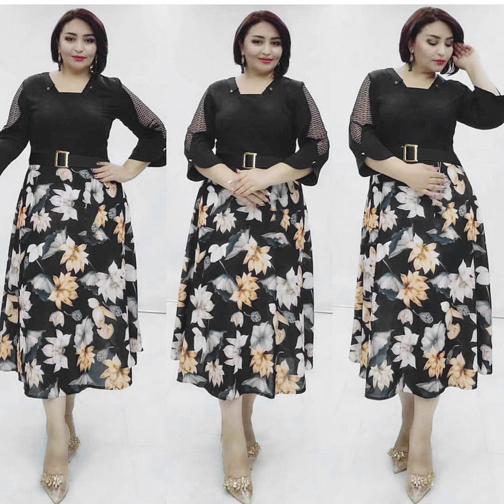 African   new fashion women's chiffon a-line dress plus size printed dress