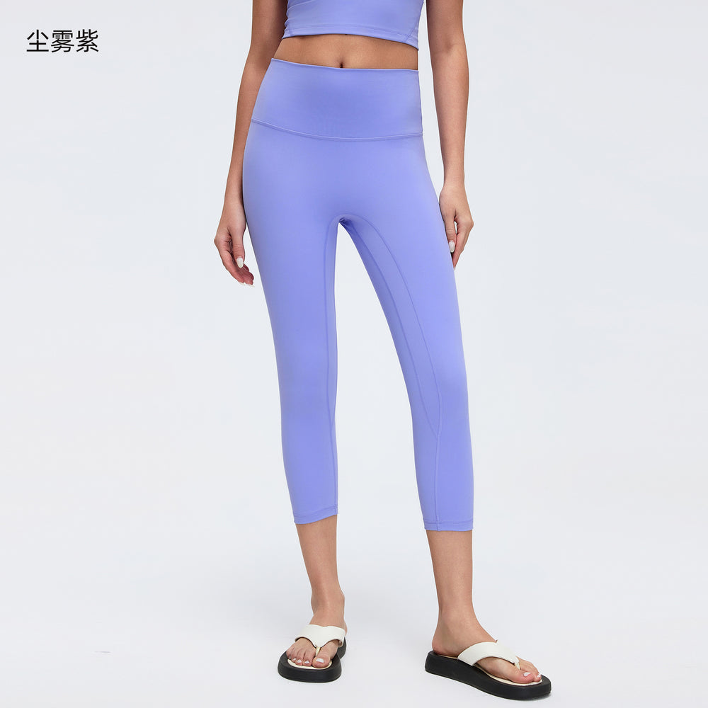 Naked yoga pants women's elastic tight high waist hip training fitness pants cropped sports pants outwear d26102