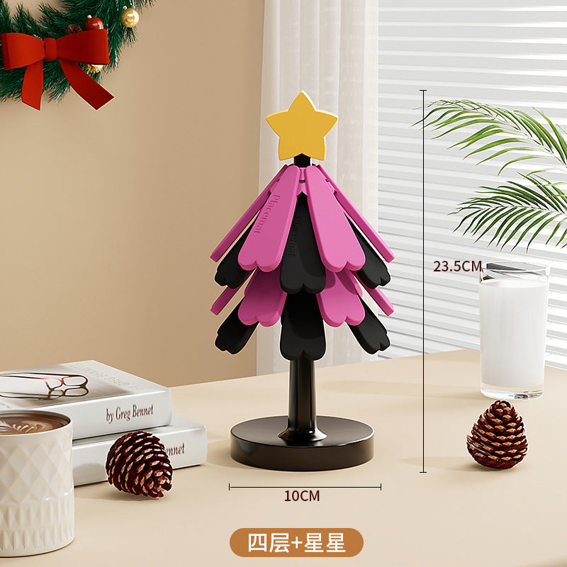 Christmas tree silicone insulation mat, a tree creative coaster, anti-scalding, foldable placemat, for home pot holder, daily use ornaments