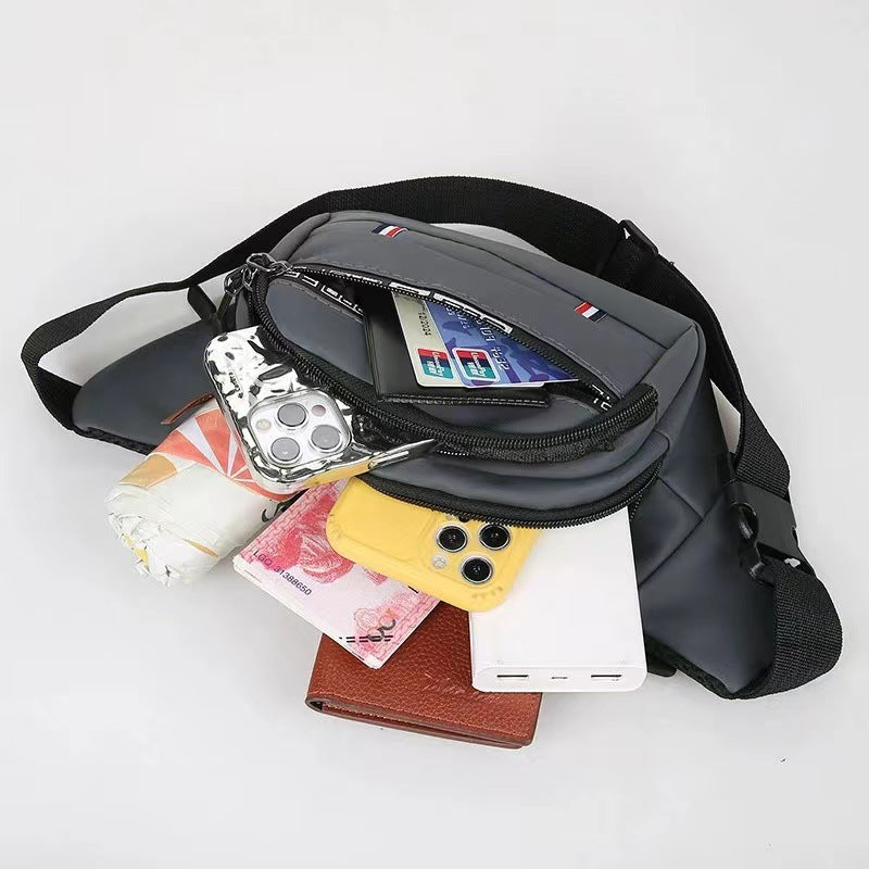 Four-layer fanny pack men's and women's leather film waterproof large-capacity multi-functional messenger mobile phone fanny pack wear-resistant outdoor sports bag