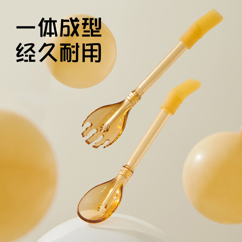 Baby learning to eat training self-feeding spoon kids eating complementary food fork spoon straw drinking soup drinking water tableware
